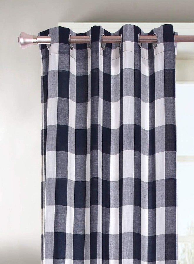 Decotex 2 Piece Courtyard Plaid Buffalo Checkered Grommet Window Curtain Treatment Panel Drapes (2 Panels 53" X 84", Navy Blue/Beige) - Image 2